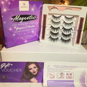 Magnetic eyelashes/EyeLiner Kit with tweezers, 5 Beauty Styles, Black